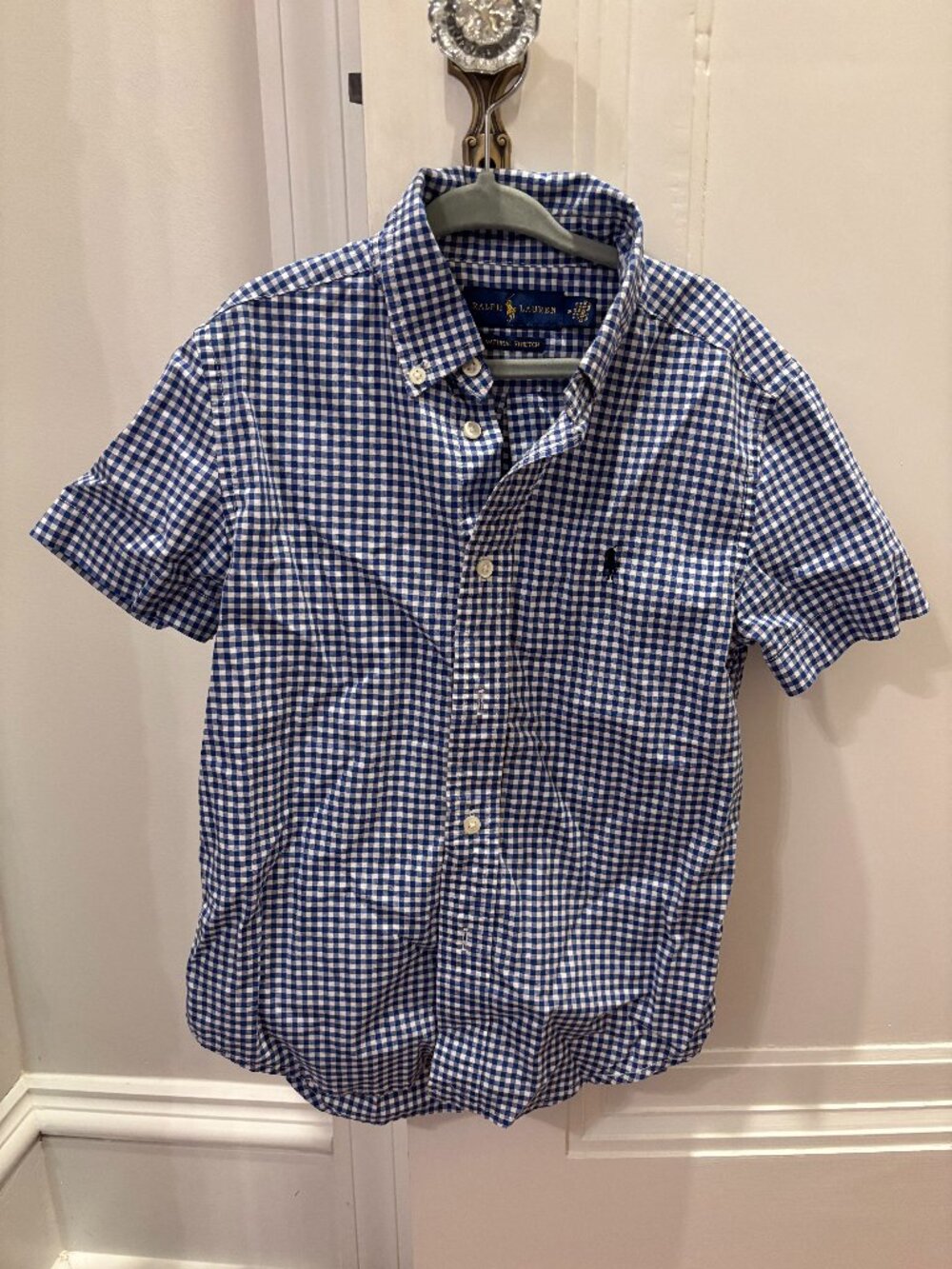 Boys' Ralph Lauren blue & white checked button down